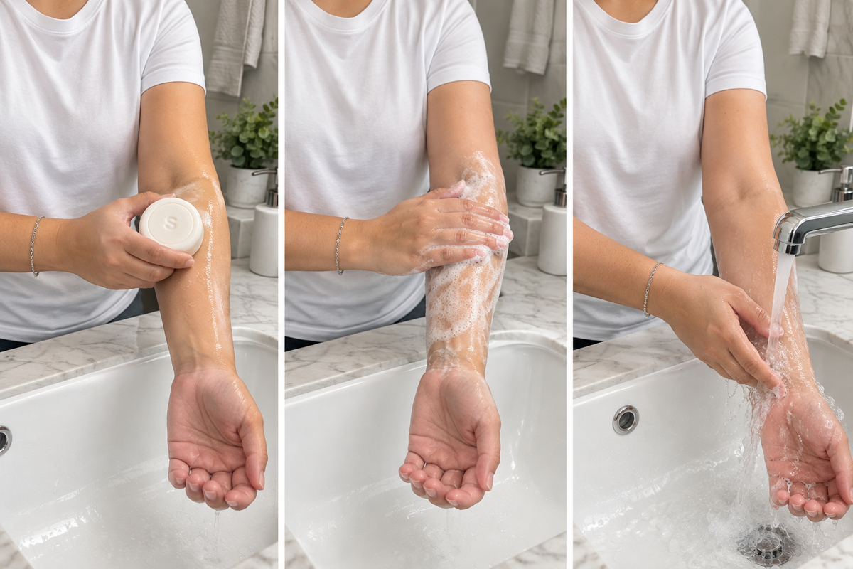 Lather, cleanse and rinse