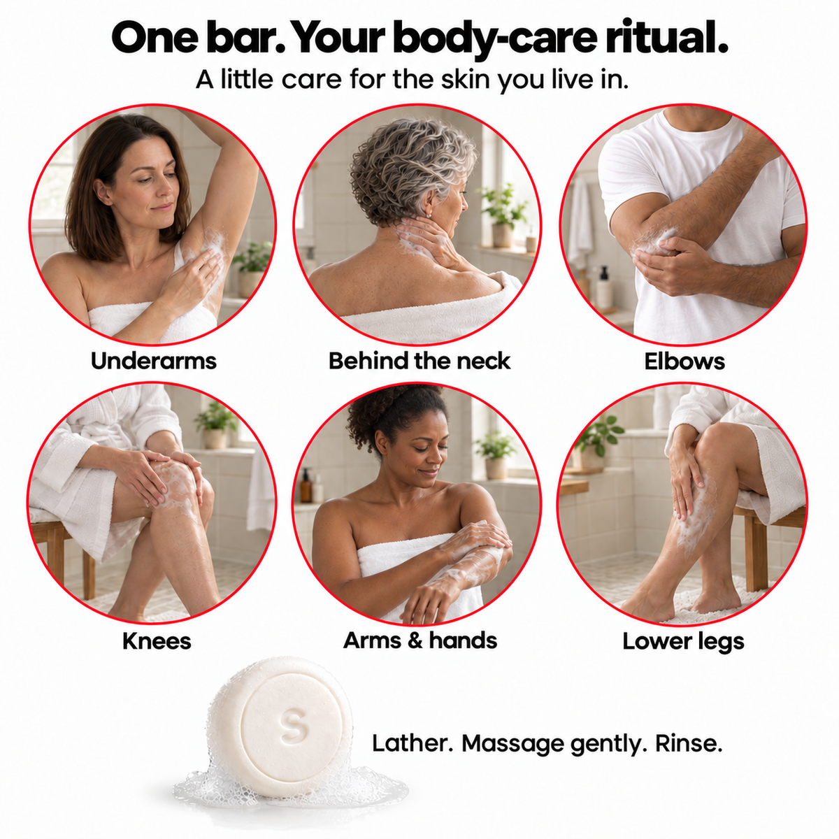 Body care for underarms, neck, elbows, knees, arms and legs